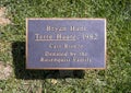 Information plaque for `Terre Haute` by artist Bryan Hunt in Mayors` Park in Vail, Colorado. Royalty Free Stock Photo