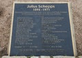 Information plaque for bronze sculpture of Julius Schepps by Machael Pavolvsky in the Julius Schepps Park in Dallas, Texas
