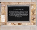 Information plaque for sculpture of TCU quarterback Davey O`Brien by David Alan Clark on the campus of Texas Christian University.