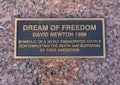 Information plaque for `The Dream of Freedom` by David Newton inside the Freedman`s Cemetery Memorial in Dallas, Texas