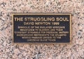 Information plaque for `The Struggling Soul` by David Newton inside the Freedman`s Cemetery Memorial in Dallas, Texas