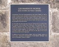 Information plaque for the replica of Leonardo da Vinci`s horse that never was in Southlake, Texas. Royalty Free Stock Photo