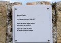 Information plaque for `La Colonne a la mer`, a sculpture by Bernard Pages in Antibes, France