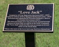 Information plaque for the `Love Jack` by sculptor Jim Love on the main Richardson campus of the University of Texas at Dallas.