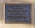 Info fo`Moonscape Bench`, a Texas pink granite sculpture by Jesus Bautista Moroles on the University of Oklahoma campus. Royalty Free Stock Photo