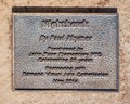 Information for `Nighthawk, a bronze by Paul Rhymer celebrating the 25th anniversary of John Ross Elementary in Edmond, Oklahoma. Royalty Free Stock Photo