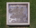 Information plaque for `Over the Moon` by Gordon Huether, part of the CityLine Collection in Richardson, Texas.