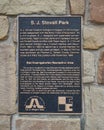 Information plaque for S. J. Stovall Park and Bad Koenigshofen Recreation Area in Arlington, Texas. Royalty Free Stock Photo