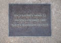 Information plaque for `Fountain Columns` by Jesus Bautista Moroles outside the Irving Arts Center in the City of Irving, Texas. Royalty Free Stock Photo