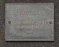 Information plaque for sculpture titled `Figure IV` by Hans Aeschbacher, located outside the World Trade Center in Dallas
