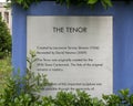 Information plaque for `Tenor`, a bronze silver sculpture at the head of the Esplanade at Fair Park in Dallas, Texas. Royalty Free Stock Photo