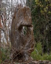 Interesting abstract wooden sculpture in Dragon Park in an Oak Lawn neighborhood of Dallas, Texas.