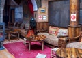 Interior dining area at the Kasbah du Toubkal, a unique mountain lodge in Toubkal National Park. Royalty Free Stock Photo