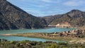 Lalla Takerskout Lake formed by a dam on the Nfis River in the Ouirgane Valley in the High Atlas Mountains of Morocco. Royalty Free Stock Photo