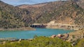 Lalla Takerskout Lake formed by a dam on the Nfis River in the Ouirgane Valley in the High Atlas Mountains of Morocco. Royalty Free Stock Photo