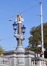 Lantern Pole on Historic bridge, The Blauwbrug, Amsterdam, Netherlands Royalty Free Stock Photo