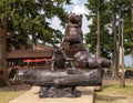 Large bronze sculpture of a bear and her cubs at Spruce Saddle Lodge in Beaver Creek, Colorado.