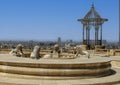 Lion fountain and iron pagoda in the garden and forecourt of the Alabaster Mosque in the Cairo Citadel, Egypt. Royalty Free Stock Photo