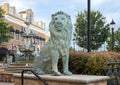 Lion and large bronze fountain sculpture, the centerpiece the Village at Sports Center in Arlington, Texas.