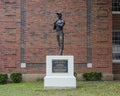 `Ernie Banks Memorial Statue` at Booker T. Washington in the Arts District of downtown Dallas, Texas.