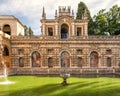 The Mercury Pond with the statue of Mercury in the gardens of the Real Alcazar in Seville, Andalusia, Spain.