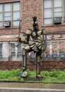 Metal statue of a Trojan in front of James Madison High School in Dallas, Texas.