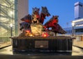 `Wild Band of Razorbacks` monument by master sculptor Dick Idol at the University of Arkansas in Fayetteville.