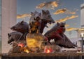 `Wild Band of Razorbacks` monument by master sculptor Dick Idol at the University of Arkansas in Fayetteville.