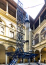 Monumental sculpture GONOGO by Goshka Macuga in the Strozzi Palace Foundation in Florence, Italy.