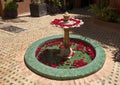 Mosaic tile fountain in an outside courtyard of the Kasbah Tamadot, Sir Richard Branson`s Moroccan Retreat.