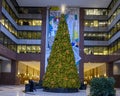 Multi-story Christmas tree in the lobby of the Axa Equitable Center, New York City Royalty Free Stock Photo