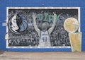 Mural with Dirk Nowitzki celebrating the 2011 NBA championship of the Dallas Mavericks, located in Deep Ellum, East Dallas, Texas