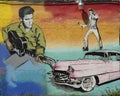 Elvis Presley mural by Alexander Gonzalez whose instagram handle is @popc_ulture. Royalty Free Stock Photo