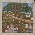 Tile mural depicting Park Cites annual picnic and rib burnoff in Dallas, Texas