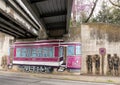 Mural titled `Rosie the Trolly at the underpass where the historic Katy Trail passes over Cedar Springs in Uptown, Dallas, Texas.