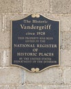 National Register of Historic Places marker on the historic Vandergriff Office Building in Arlington, Texas. Royalty Free Stock Photo