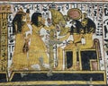 Nebenmaat and Mertseger before Ra and Sekhmet in TT219, the tomb of Nebenmaat at Deir el-Medina.