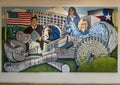 One of eleven colorful murals funded by the Dallas Bar Association, transforming the tunnel into the Courts Building in Dallas.