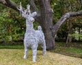 One of three silver reindeer figures in a Christmas display in Dallas, Texas