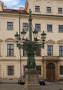 Huge cast iron lampost in Hradcanske Square, Praque, Czech Republic