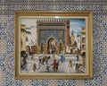 Painting of Bab Boujloud inside AUX100.000 Epices, the number 1 herborist in Marrakech, Morocco.