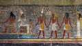 Painting of Osiris, a priest, Horus, Rameses I, Atum and Neith in Rameses I tomb number 16 in the Valley of the Kings in Luxor.