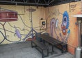 Wall mural surrounding outdoor food patio, Deep Ellum, Dallas, Texas