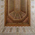 Cedar wood painted ceiling in the hall between the Small Riad & Small Courtyard of the Bahia Palace in Marrakesh, Morocco.