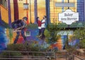 Four story mural by the blind artist John Bramblitt on Bishop Highline Apartments in the Bishop Arts District in Dallas, Texas.