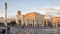 Piazza Sant`Oronzo in Lecce with a tall monument capped with a statue of Saint Orontius of Lecce