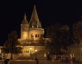 Portion of the Fisherman`s Bastion at night, Budapest, Hungary Royalty Free Stock Photo