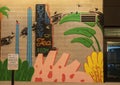 Portion of a mural inside the parking garage of theNovel Apartments featuring the historic Gypsy Tea Room in Deep Ellum