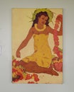 `Lei Maker`, a print by John Melville Kelly in 1944, on display in the Volcano House in Hawaii Volcanoes National Park.