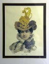 Print of a woman dressed in Viennese fashion in the early 1800s on display in the Villa Marsili in Cortana, Italy.